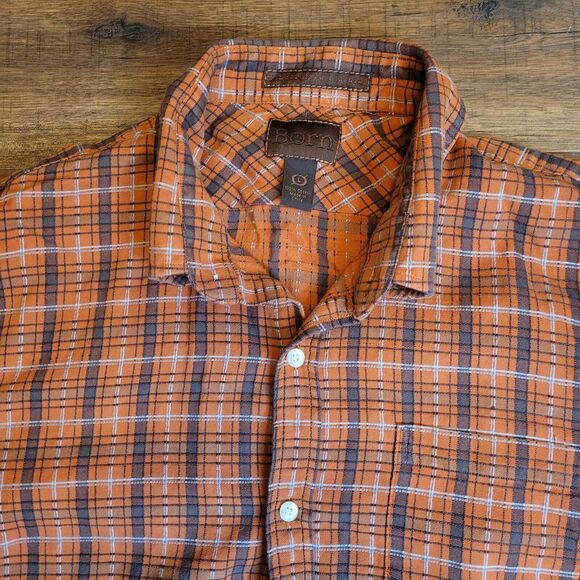 Born Men Large Shirt Vibrant Plaid Button Front Short Sleeve Shirt Casual‎ - Picture 2 of 10